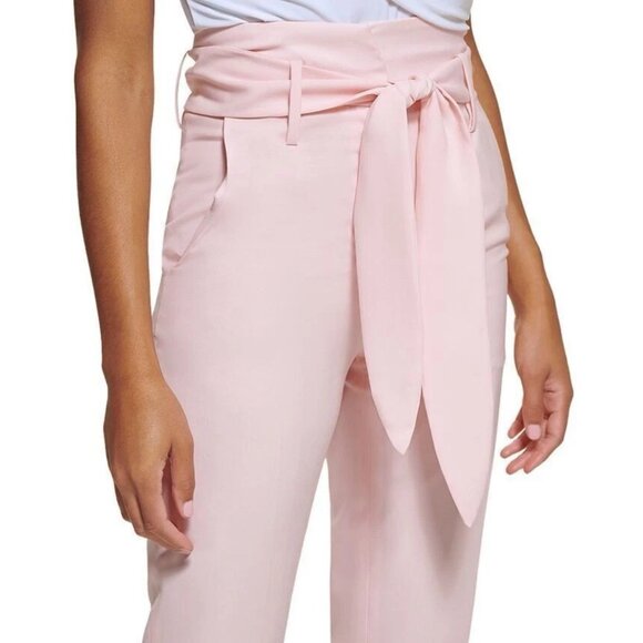 DKNY High Waisted Tie Front Pink Barbiecore Cropped Ankle Pants 2 Xs - Picture 1 of 5